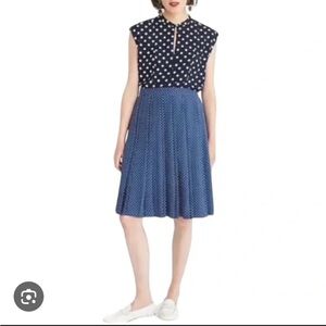 J. Crew Navy Pleated Skirt with White Dots